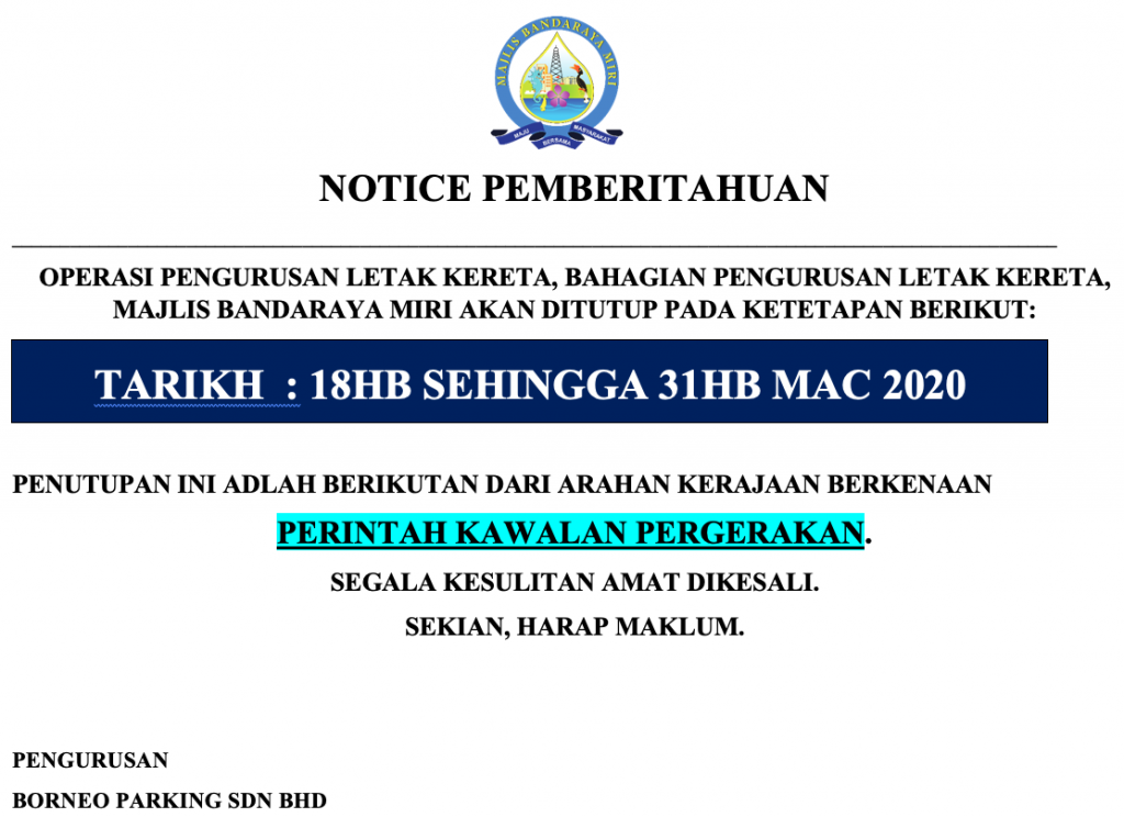 Notices | Borneo Parking Systems Sdn Bhd